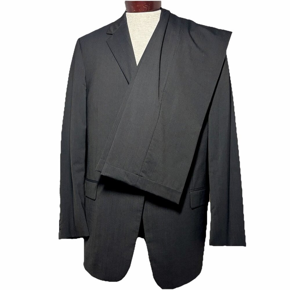 Vtg Calvin Klein Collection Brown Wool Striped Suit Sz 44‎ US 54IT Made In Italy